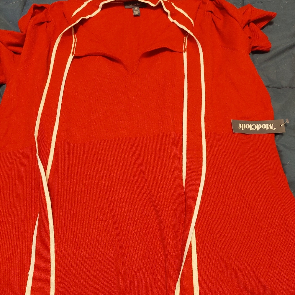 Modcloth red short sleeved sweater bow 2x NWT